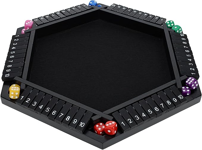 Shut The Box Game 6 Player – Black Painted Wood, Wooden Board Game, Table Games for Adults, Bar Games, Portable Dice Game for 1-6 Players, Classic Games