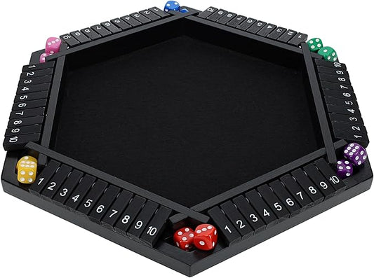 Shut The Box Game 6 Player – Black Painted Wood, Wooden Board Game, Table Games for Adults, Bar Games, Portable Dice Game for 1-6 Players, Classic Games