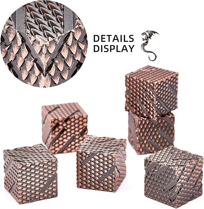 6 Sided Dice Set,16mm Heavy Metal Dragon Scale Design Game Dice Set with Gift Box for Dungeons and Dragon Fantasy Tabletop Game(Ls-Copper)