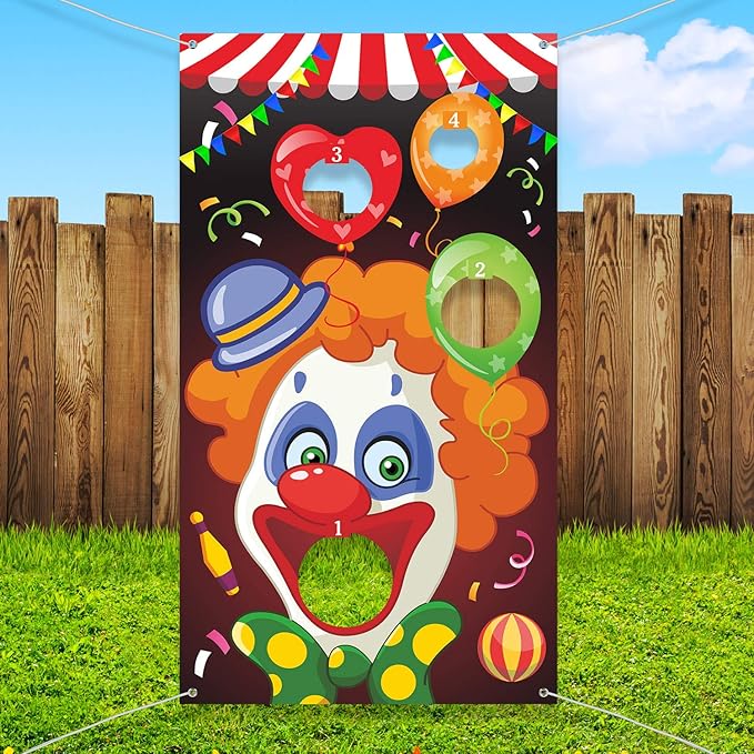 Blulu Carnival Toss Games Banner with 3 Bean Bags Carnival Game for Kids and Adults Circus Theme Party Decorations for Birthday Family Fun Throwing Indoor Outdoor