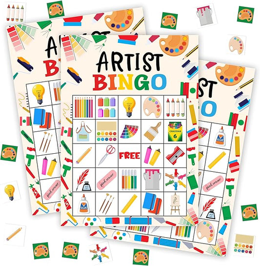 Artist Bingo Game Set for Adults - Painting Birthday Party Card, Art Themed Favors for Family Paint Lovers, Activity Game Decor & Supplies -02