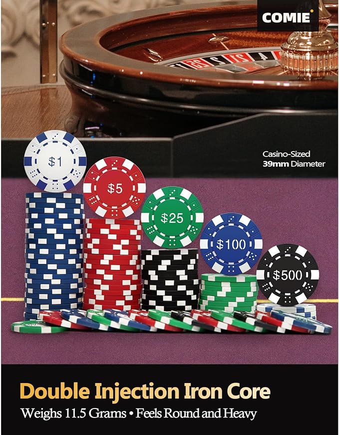 Poker Chips with Numbers,500PCS Poker Chip Set with Aluminum Travel Case,11.5 Gram Poker Set for Texas Holdem Blackjack Gambling.