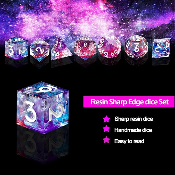DND Dice Set Sharp Edge Dice Set 7 Piece DND polyhedral Dice Numbers with Gold Leaf Exquisite Tin Box Packaging,Ideal for Dungeons & Dragons RPG and Board Games (Starry Sky White)