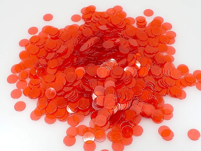 Regal Bingo Plastic Bingo Chips 1000 Pcs - Clear Transparent Counters Game Chips Set for Board Game - Fun Family Bingo Night - 3/4 Inch Red Color