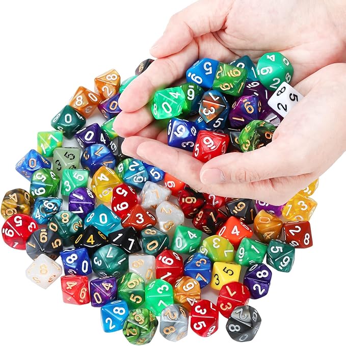 100 Pieces Polyhedral Dice Set with Black Pouch Polyhedral Dice Compatible with RPG MTG Table Games Multi Colored Assortment (10 Sided)