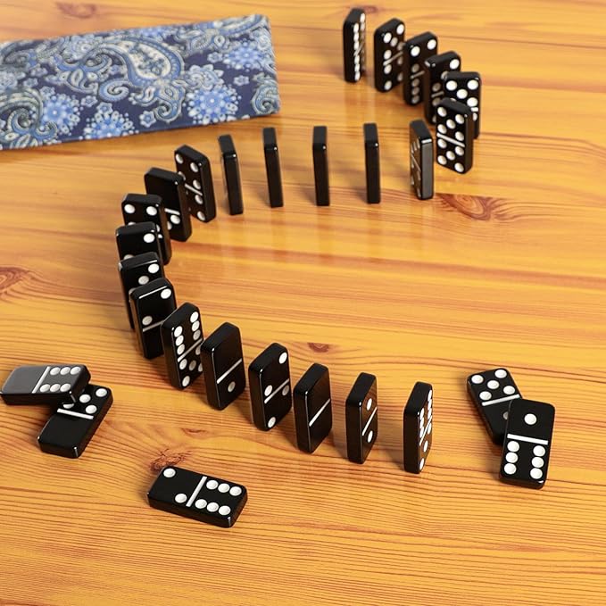 Dominoes Set for Adults, Double Six Domino & Tile Games, Domino Set with 28 Large Tiles & Portable Bag, for Classic Family/Travel Board Game (2-4 Players)
