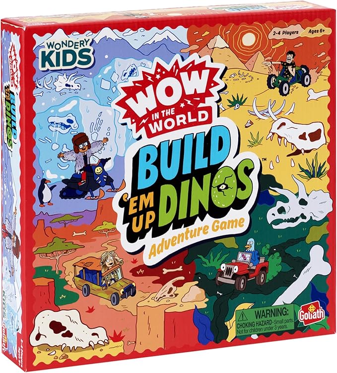 Goliath Wow in The World Build 'Em Up Dinos Adventure Game | Explore The Earth, Learn Crazy Dino Facts, Build A Dino to Win | for 2-4 Players, Ages 6+