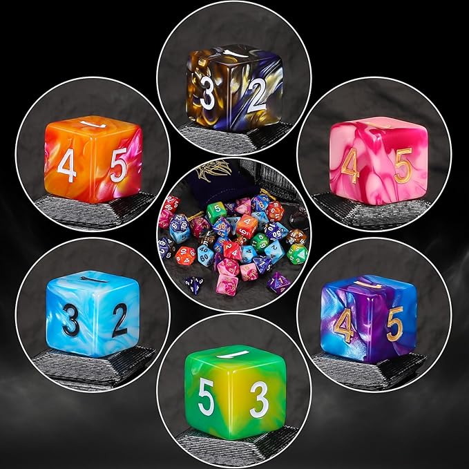 DND Dice Set - QMay 42pcs Polyhedral Dice, 6 Complete Double-Colors D&D Dice Sets with 6 Blue Drawstring Bags for Dungeons and Dragons RPG MTG Table Games