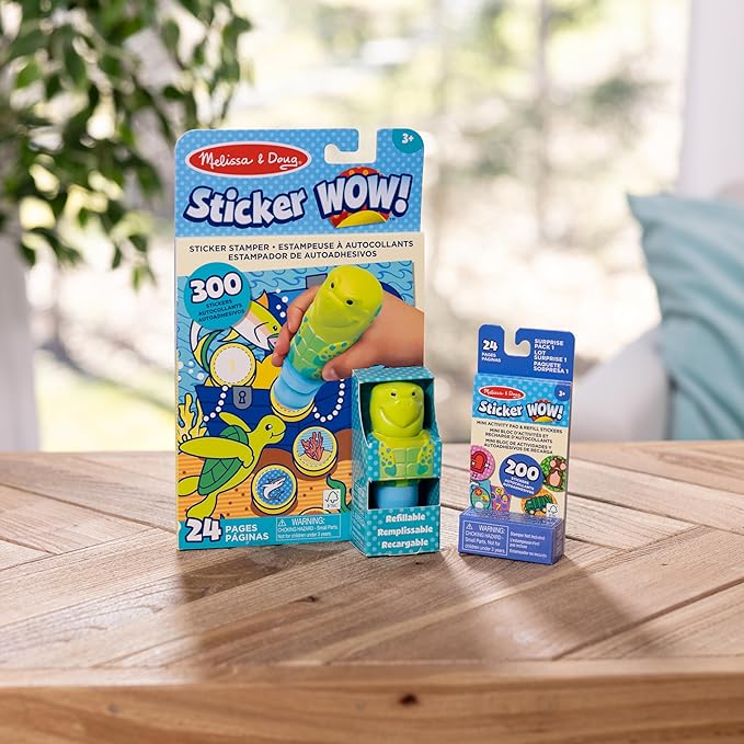 Melissa & Doug Sticker Wow!™ Sea Turtle Bundle: 24-Page Activity Pad, Sticker Stamper, 500 Stickers, Arts and Crafts Fidget Toy Collectible Character