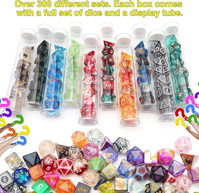 Haxtec Mystery DND Dice Set Random Style 7PC Polyhederal Dice Set with Dice Display Case Dungeons and Dragons Dice Blind Box DND Gifts