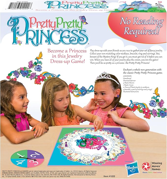 Pretty, Pretty, Princess with 1990's Artwork by Winning Moves Games USA, a Delightful Jewelry Dress-Up Game for 2-4 Players, Ages 5 and Up (1222)