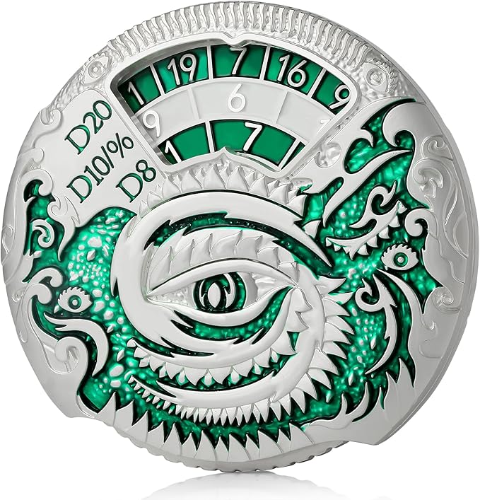 DNDND Dragon Roulette Spinner Metal Dice 7-in-1 Fidget Spinner DND Dice Set with Gorgeous Gift Box for Dungeons and Dragon and Tabletop Game (Silver with Green)
