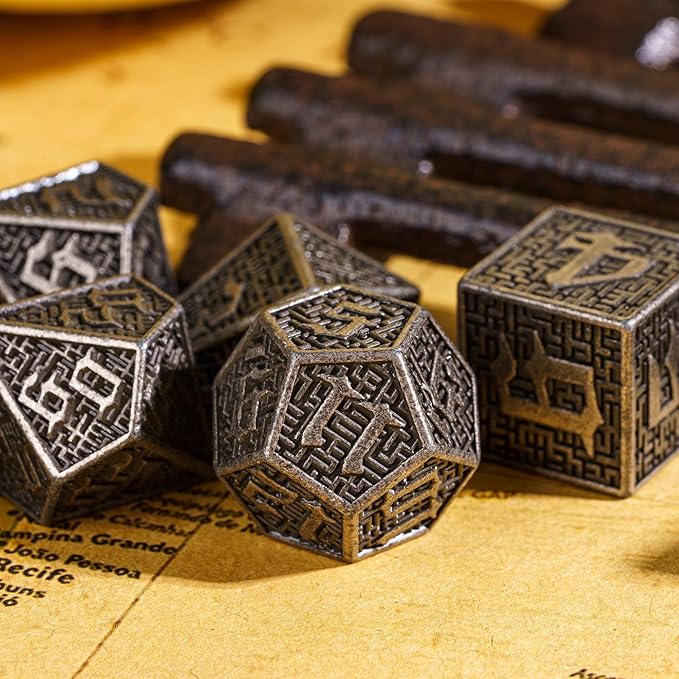 UDIXI Metal Dice DND Dice Set 7PCS Maze Carved D&D Polyhedral Dice for Dungeons and Dragons Role Playing Games and Other Tabletop Dice Games