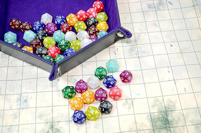 SmartDealsPro 50-Pack D20 20 Sided Dice Polyhedral Dice with Pouch for DND RPG MTG Table Game (D20, Glitter Color)