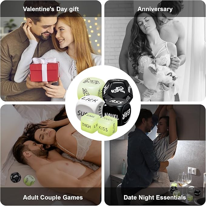 Positions Sex Game Sex Dice，Couple Toys for Couples Romantic Naughty Set Date Night Glow in The Dark Positon Dice for Anniversary Wedding Gift（6pc）