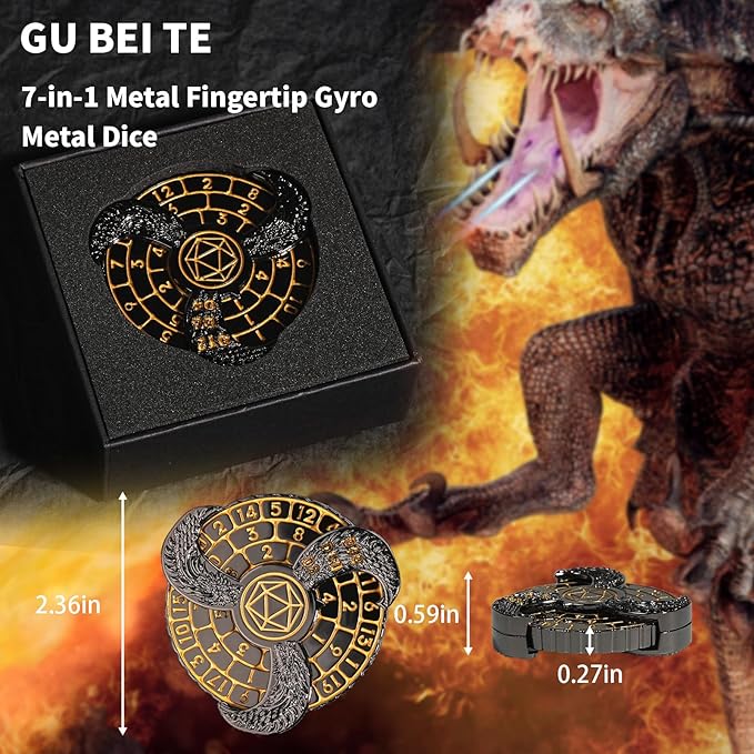 7-in-1 Fingertip Gyro Roulette DND Dice,Cool Spinning Games Fingertip Gyro, Metal Dice Set with Gift Box for Roleplaying Games Dungeons and Dragons RPG MTG Table Games