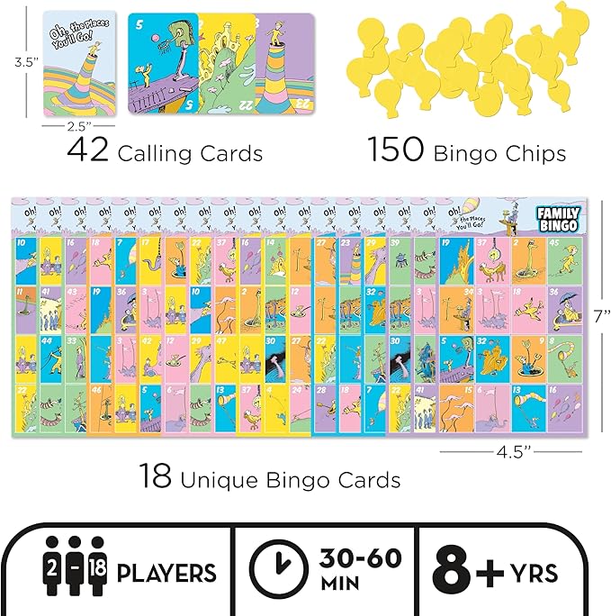 AQUARIUS Oh, The Places You'll Go! Family Bingo Game - Fun Family Party Game for Kids, Teens & Adults - Entertaining Game Night Gift - Officially Licensed Merchandise
