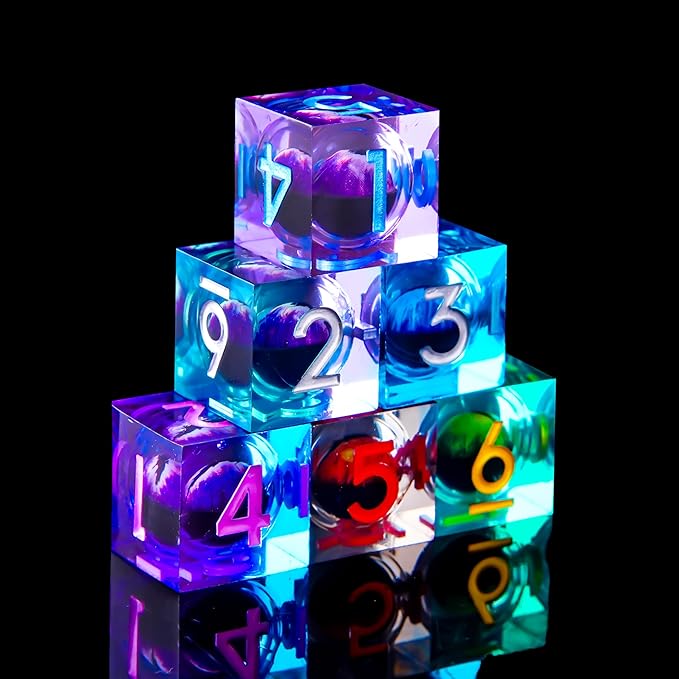 6 Pcs D6 DND Dice Dragon Eye 18mm Liquid Core 6 Sided Dice,Colored Dice Set Resin Sharp Edge D&D for Dungeons and Dragons, RPG, Board Games,Parties,Classroom Math Games