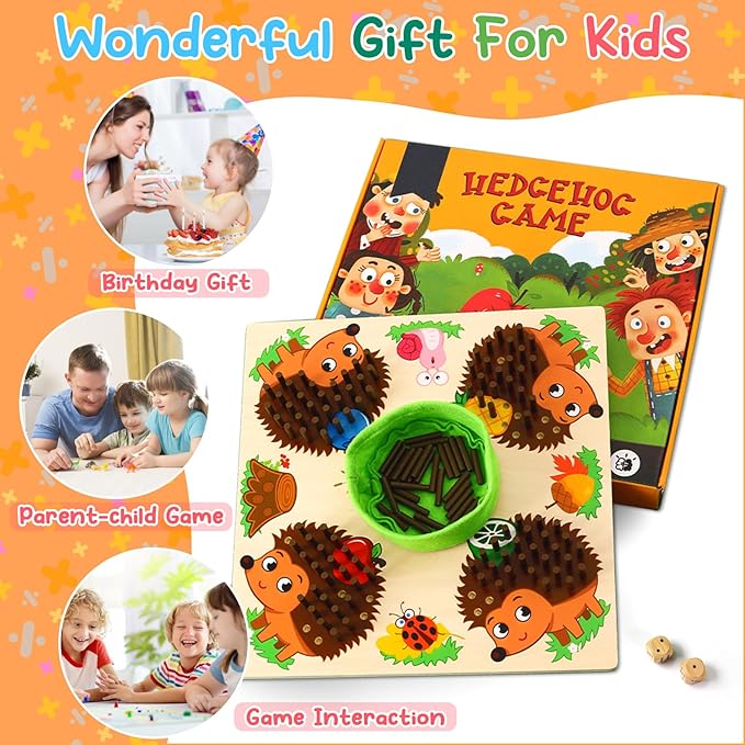 Hedgehog Game Montessori Toys for 3+ Year Old Toddlers,Baby Fine Motor Skill Wooden Toys,Early Education Counting Matching Game Toys,Hedgehog Board Game for Kids Birthday