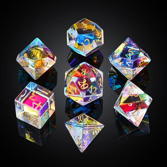 UDIXI Prism Glass RPG Dice Set 7PCS Rainbow Glass DND Dice Set with Gift Box for Dungeons and Dragons D&D Tabletop Games