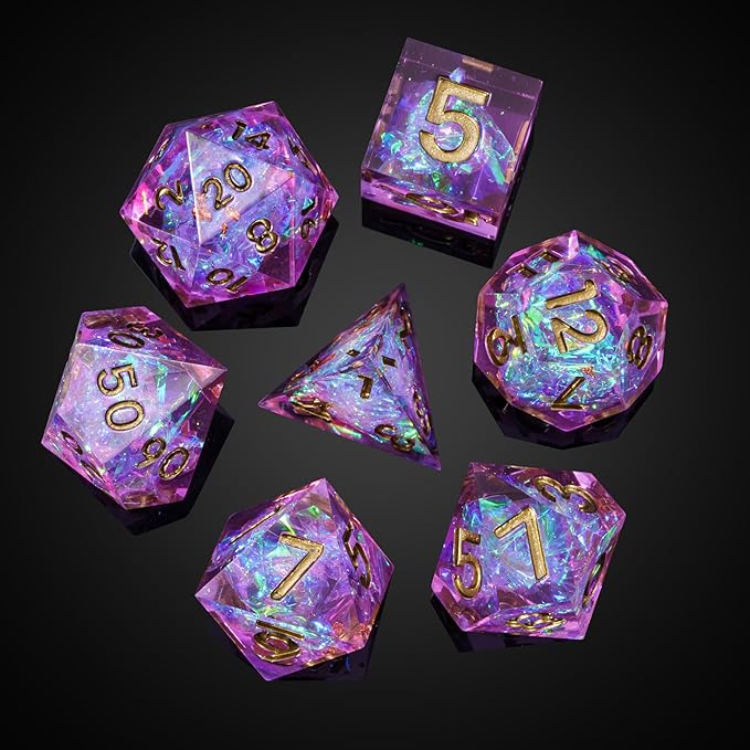 7PCS DND Dice Set,Handmade Sharp Edge Dice Set D&D RPG Polyhedral Die,for Dungeons and Dragons TTRPG Games Roleplaying Games Pathfinder,with Gift Box(Violet)