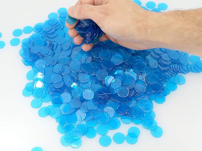 Regal Bingo Plastic Bingo Chips 1000 Pcs - Clear Transparent Counters Game Chips Set for Board Game - Fun Family Bingo Night - 3/4 Inch Blue Color