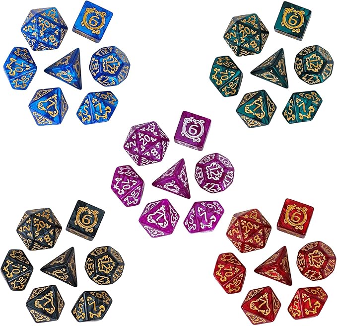 5 Sets/35PCS DND Dice Set Dragon Pattern Polyhedral Dice Set with Leather Bag D&D Dice Set for Dungeons and Dragons RPG MTG Table Games