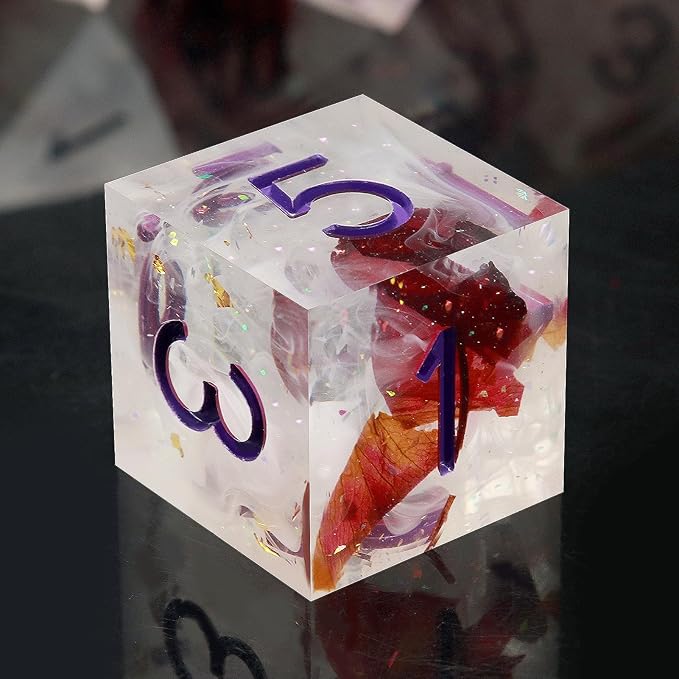 Haxtec DND Dice Set Rose Flower Sharp Edge Dice with Dice Case Handmade White Red Resin D&D Dice Set Purple Numbers for TTRPGs Dungeons and Dragons Gifts