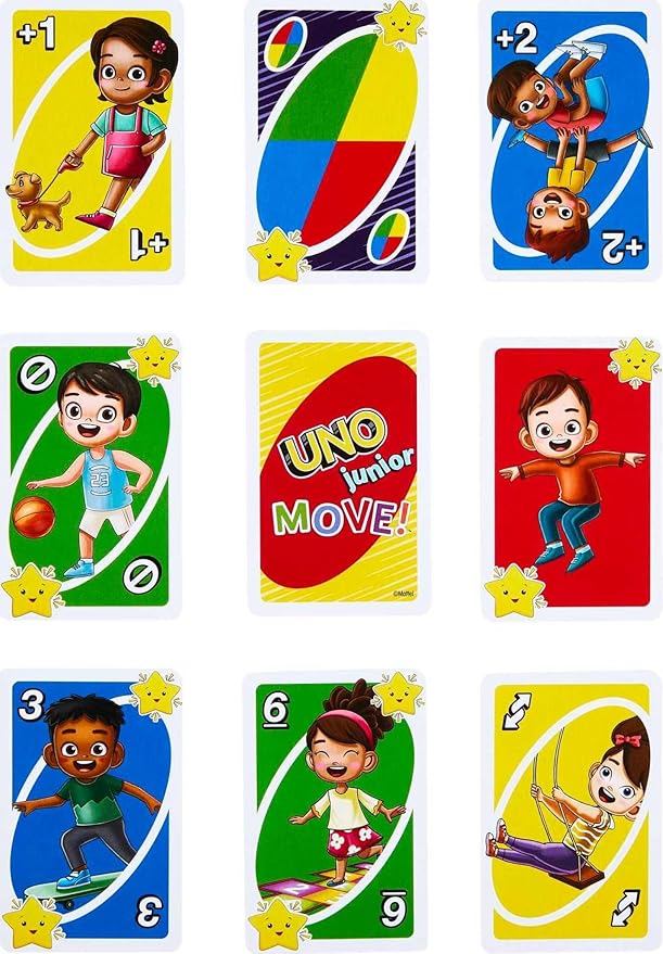 Mattel Games UNO Junior Move! Card Game for Kids Featuring Active Play, Simple Rules, 3 Levels of Play & Matching