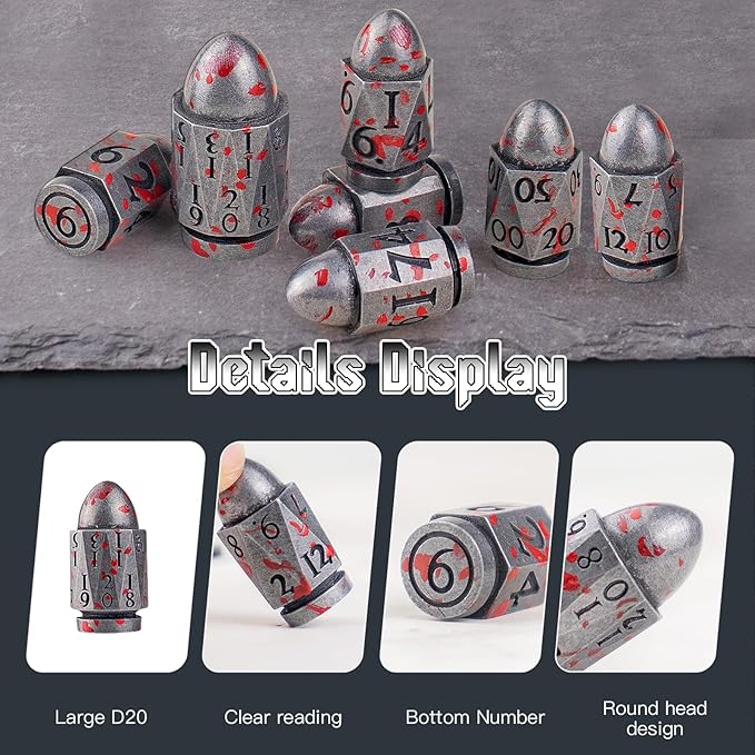 D&D Dice Set - 7PC Metal Dice, 36MM Large D20, Cyberpunk Warhammer Crime Theme (SliverBlood)