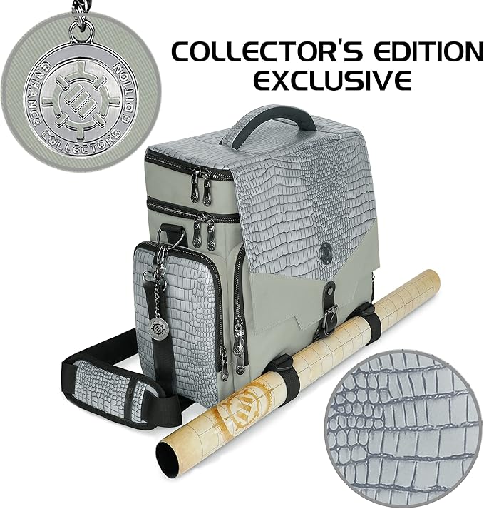 ENHANCE Travel Bag for DND Collector's Edition, Bag Compatible with Dungeons and Dragons, Battle Mat Holder, Dice Pockets and Accessories, Carry 4-8 Books (Silver Dragon)