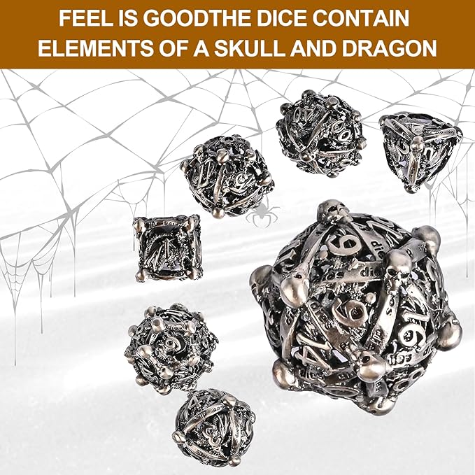 DND Metal Dice Set, UBEUCK 7PCS Gear Metal DND Dice Set for Dungeons & Dragons Board Games Boxes (Antique Nickel dice)