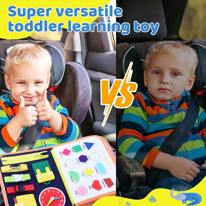 Yohelly Toddler Busy Board Montessori Toys for 1 2 3 4 5 Year Old Boys Girls, Educational Travel 1-3, Sensory Toddlers, Activities Learning Fine Motor Skills(3 Pages) Blue Medium
