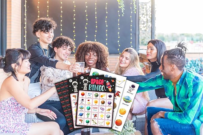 Outer Space Bingo Cards, Solar System Bingo Games for 24 Players, Blast Off to Outer Space Games for Family Friends Large Group Activities, Space Birthday Party Supplies(32)