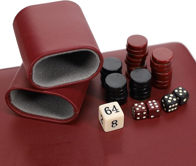 WE Games Backgammon Set, Board Games for Adults - Travel Games - Magnetic with Burgundy Leatherette Backgammon Board and Carrying Strap - Travel Backgammon Sets for Adults