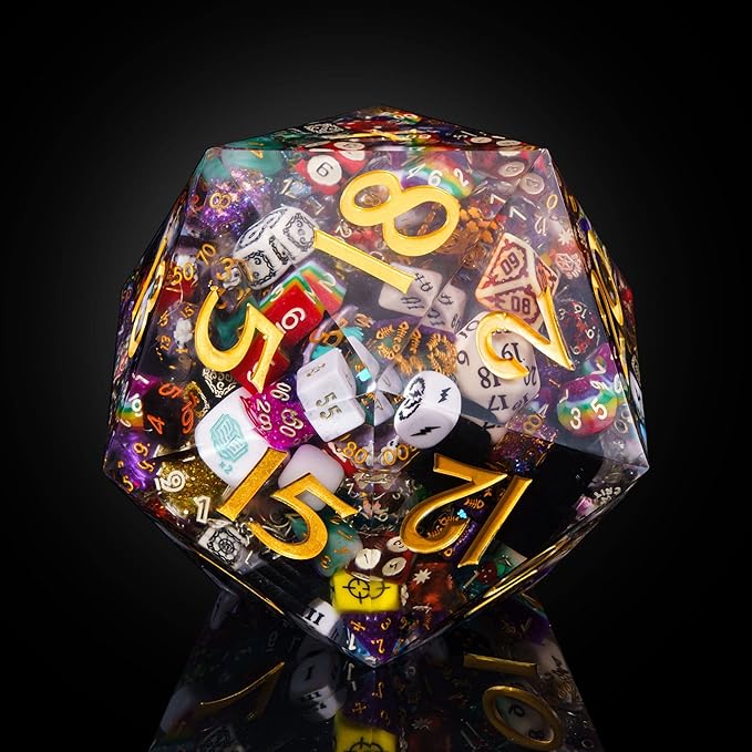 UDIXI Giant D20 DND Dice 160mm with Sharp Edges and Hundreds Inclusions, Large 20 Sided Dice for Dungeons and Dragons, Handmade D&D Ornaments for Home Decor