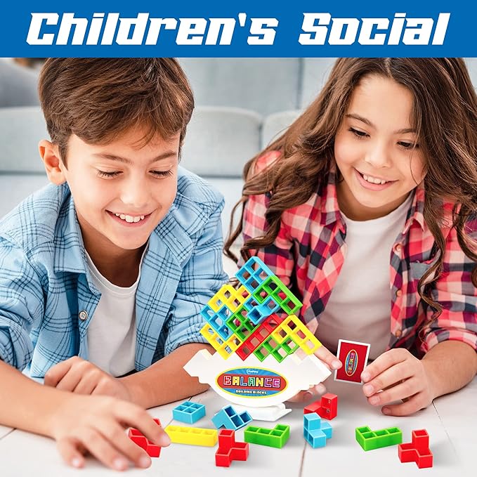 iYuePeng 48Pcs Drop Tetra Balance Tower Game - Fun Stacking Building Blocks for Kids Age 3+ - Develops Dexterity, Patience, and Fine Motor Skills