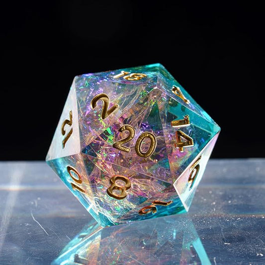 7PCS DND Dice Set,Handmade Sharp Edge Dice Set D&D RPG Polyhedral Die,for Dungeons and Dragons TTRPG Games Roleplaying Games Pathfinder,with Gift Box(Blue with Brown)
