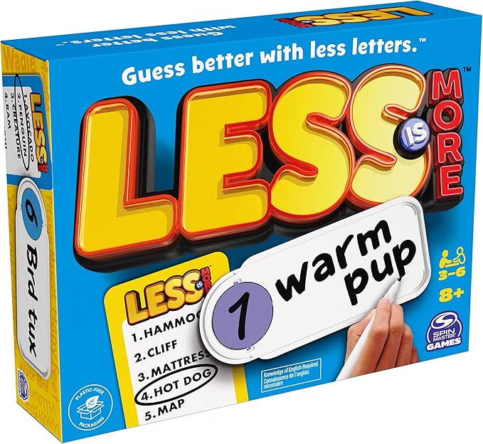 Less is More, Party Board Game Fun Word Letter Card Game Funny Gift Toy Living Room Family Game Night, for Adults, Teens, and Kids Ages 8 and up