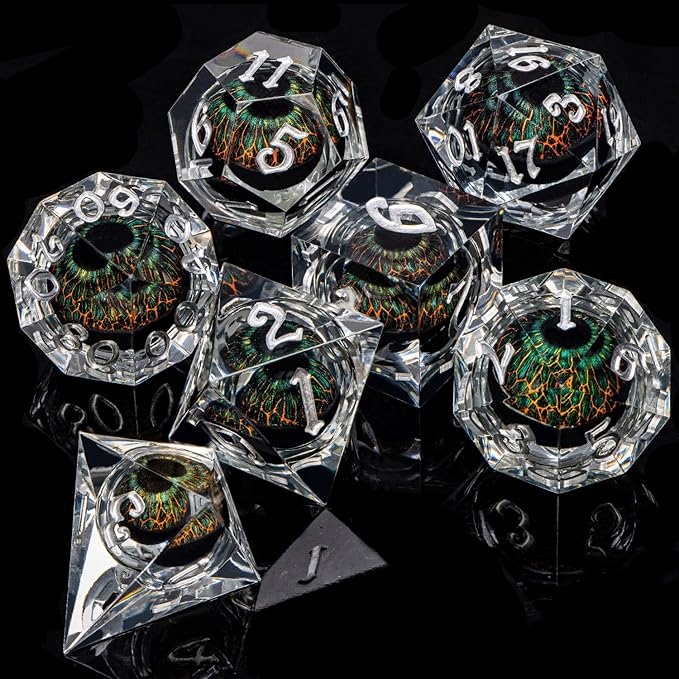 ARUOHHA DND Resin Dice Dragon Eye Dice Liquid Core Red Sharp Edged Dice Set with Gift Box, Polyhedral D and D Dice Set Role Playing Game D20 D12 D10 D8 D6 D4