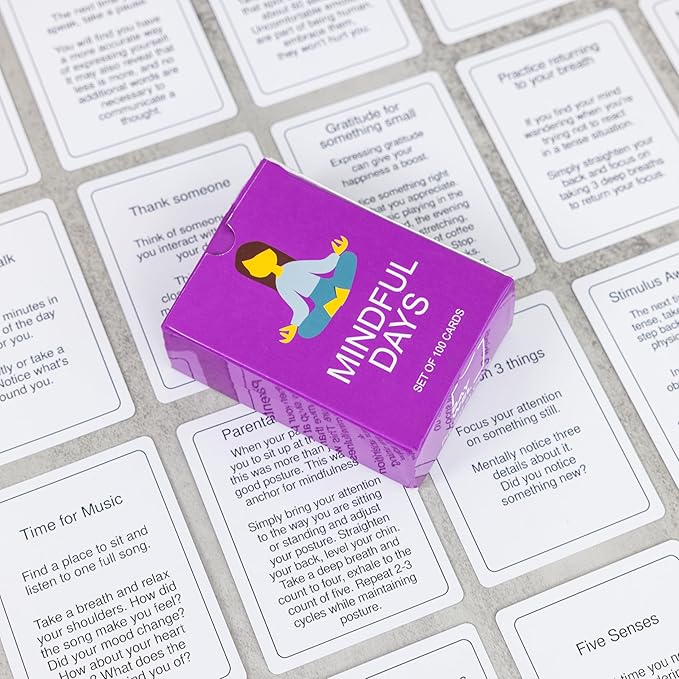 Mindful Days - Daily Mindful Activity Cards for All Ages | Inspirational Cards Promote Well Being and Self Care | Easy to Read for Daily Use at Home, at Work, or On The Go.