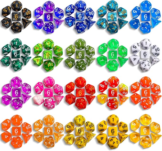 CiaraQ DND Dice Sets - 20 X 7 Polyhedral Dice (140pcs) with a Large Drawstring Bag Great for Dungeons and Dragons, Role Playing Table Game.