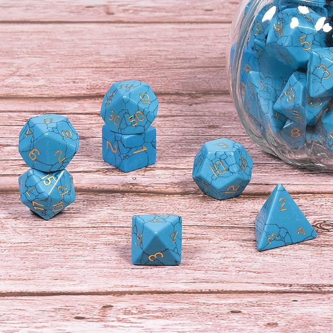 Nupuyai Healing Blue Howlite Turquoise Crystal D&D Polyhedral Dice Set with Box for Dungeons and Dragons, Set of 7 Table Top Game Dice for RPG MTG Roleplaying Collection