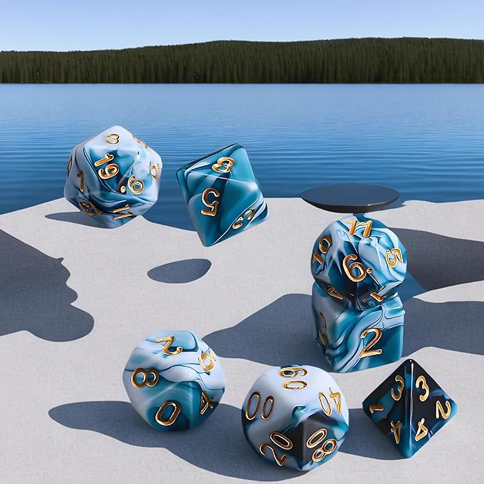 DND Dice Set - 7 Pcs Polyhedral Dice for Dungeon and Dragons D&D TTRPG MTG Table Role Playing Games(Lake Blue Mixed White)