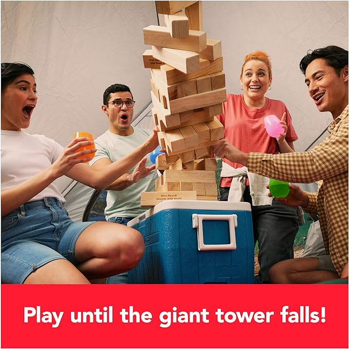 Spin Master Games, Happy Hour Tower, Giant Jumbling Wooden Blocks, College Game, Bachelorette Party, House Party, for Ages 18+