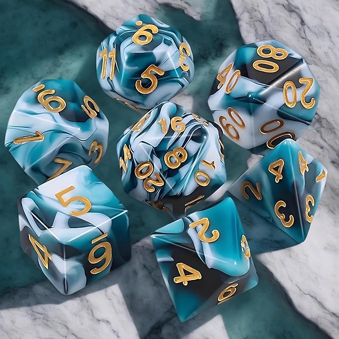 DND Dice Set - 7 Pcs Polyhedral Dice for Dungeon and Dragons D&D TTRPG MTG Table Role Playing Games(Lake Blue Mixed White)