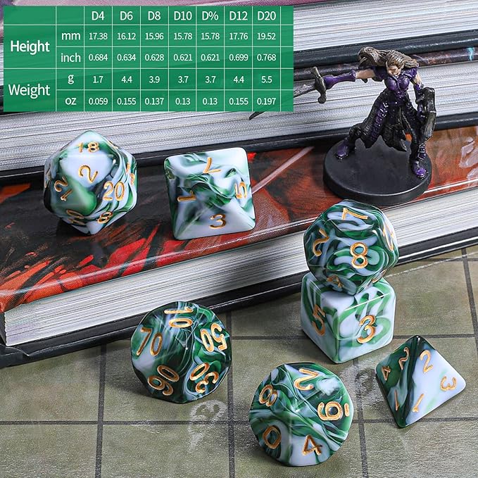 CiaraQ DND Polyhedral Dice Set with a Black Dice Bag for D&D RPG MTG Role Playing Table Games