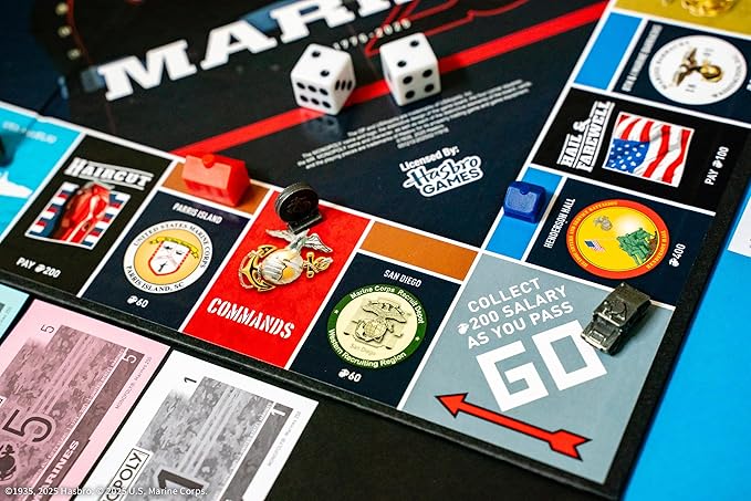 Monopoly: Marines 250th Anniversary Edition, Celebrate 250 Years, Buy Bases Worldwide and Upgrade with Tents & Barracks, Play as Tokens: Combat Boots, Bulldog, & More, Officially Licensed Merchandise