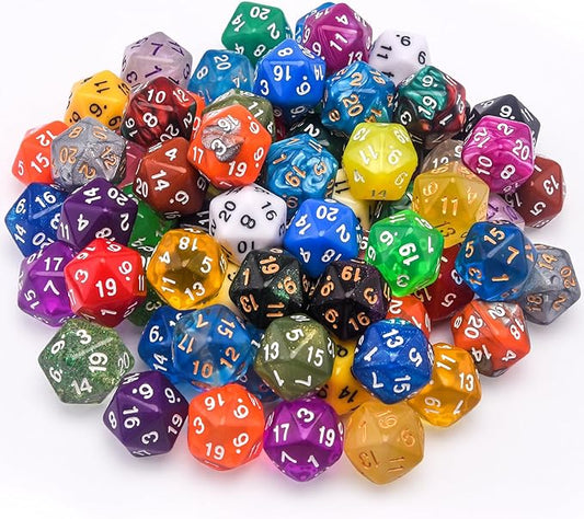 AUSTOR 70 Pieces 20 Sided Dice Mixed Color Polyhedral Dice Set 20 Sides Dices Assortment with a Black Velvet Storage Bag for DND RPG MTG Table Games