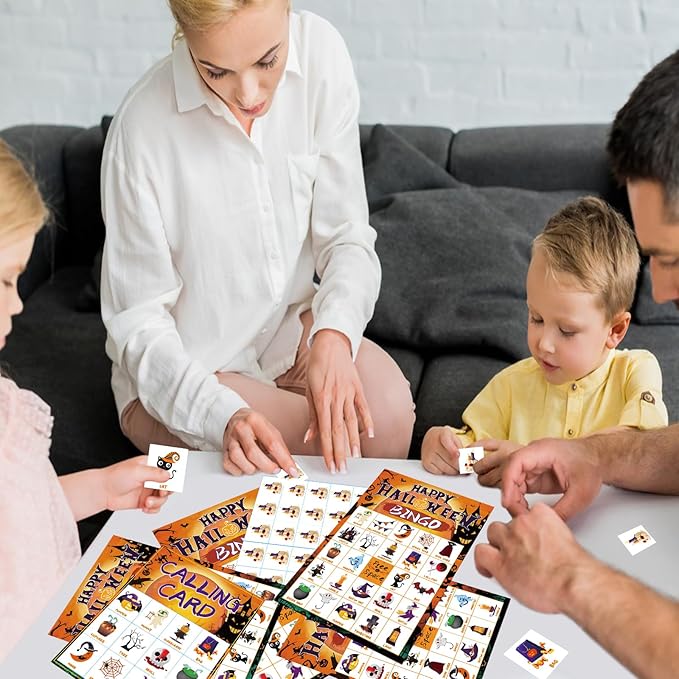 Halloween Bingo Set - 24 Player Game with Bingo Cards for Adults, Family Activities & Party Supplies